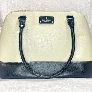 KATE SPADE Large Leather Dome Satchel Handbag Black & White Purse W/dust Bag